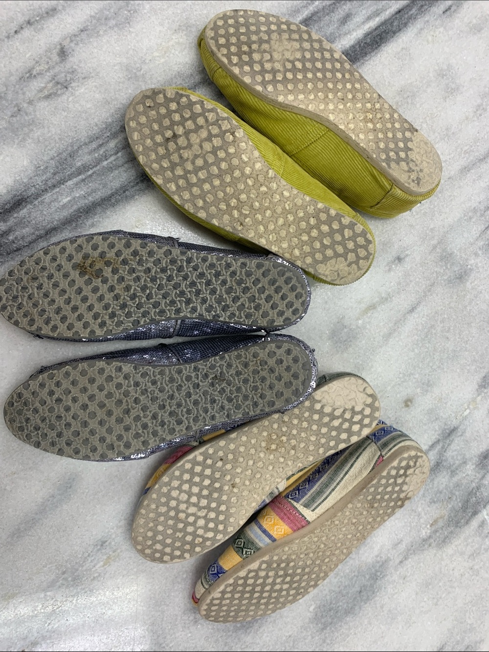 Lot of Toms Slip-On Trio — Chartreuse Green, Multi-Stripe, Silver Sequin 7.5 - Picture 5 of 7